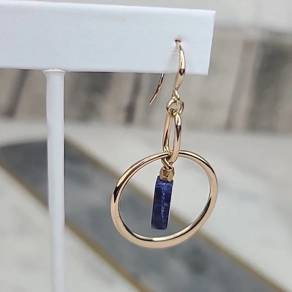 Banana Republic Lapis Lazuli/Gold Hoop Dangle Hook Earrings - Picture 6 of 17